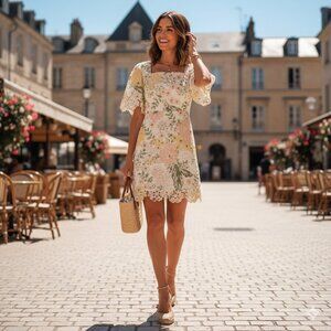 NWOT Arose Studio Deanna Short Sleeve Square Neck Spring Floral Mini Dress